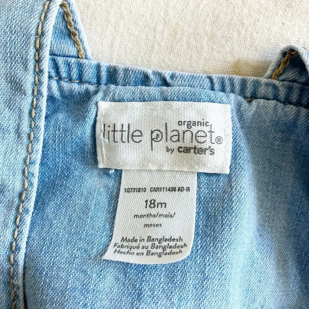 Organic Little Planet by Carters 18 Mos Shortall Blue Chambray Overall Shorts